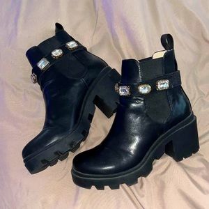 Steve Madden Amulet Jewel Embellished Strapped Chunky Heeled Booties